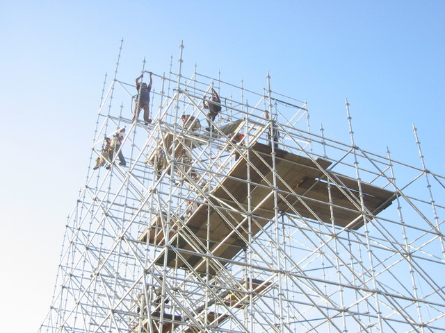 Workmen on scaffolding